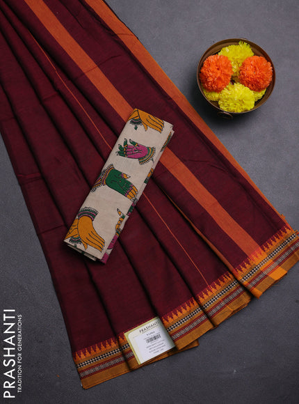 Maroon & Beige Narayanpet Cotton - Kalamkari Blouse