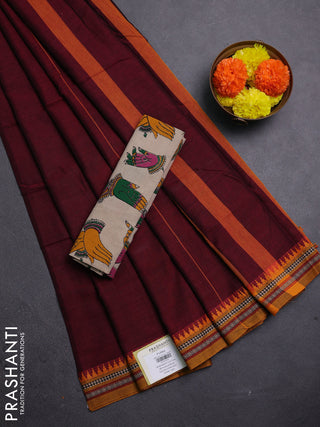 Maroon & Beige Narayanpet Cotton - Kalamkari Blouse