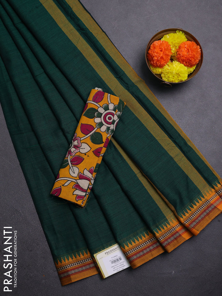 Green & Mustard Yellow Narayanpet Cotton - Kalamkari Blouse