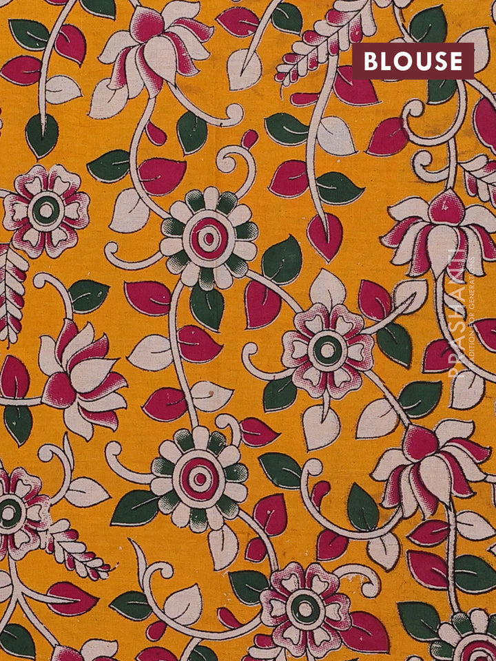 Green & Mustard Yellow Narayanpet Cotton - Kalamkari Blouse