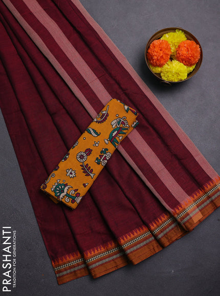 Maroon & Mustard Yellow Narayanpet Cotton - Kalamkari Blouse