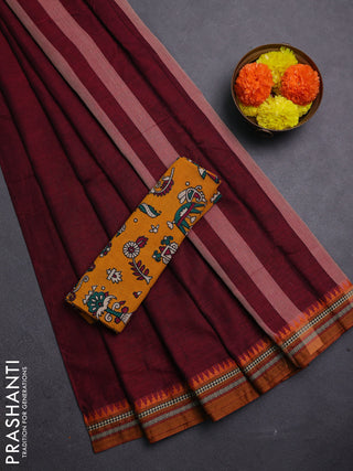 Maroon & Mustard Yellow Narayanpet Cotton - Kalamkari Blouse