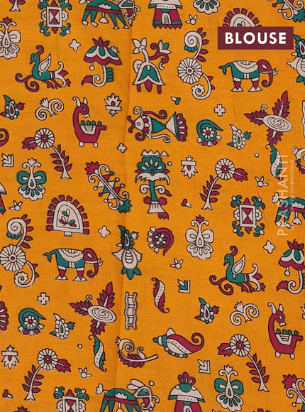 Peacock Blue & Mustard Yellow Narayanpet Cotton - Kalamkari Blouse