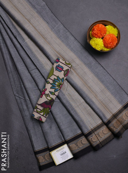 Grey & Beige Narayanpet Cotton - Kalamkari Blouse