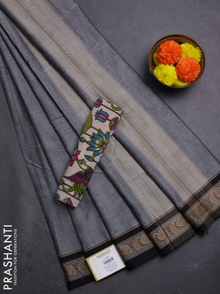 Grey & Beige Narayanpet Cotton - Kalamkari Blouse