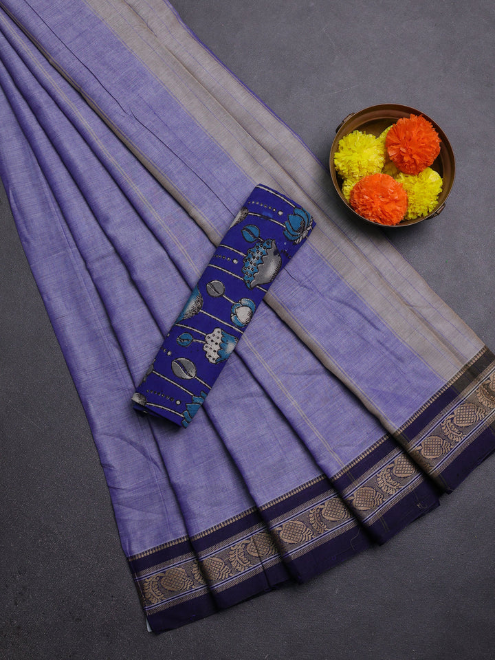 Navy Blue & Blue Narayanpet Cotton - Kalamkari Blouse