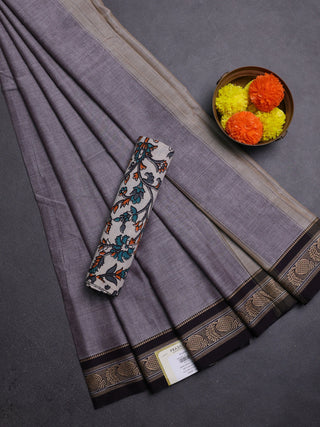 Grey & Beige Narayanpet Cotton - Kalamkari Blouse