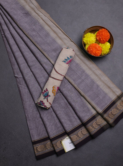 Grey & Beige Narayanpet Cotton - Kalamkari Blouse