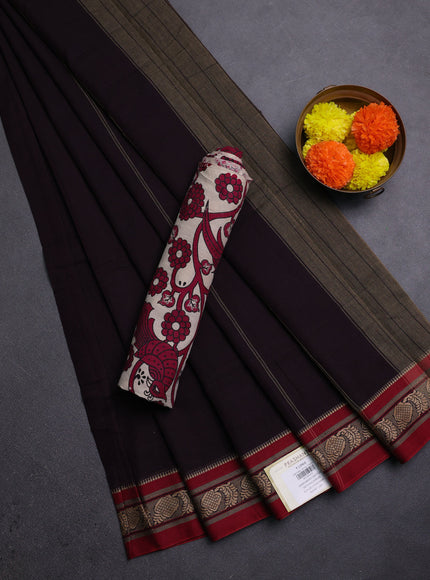 Wine & Beige Narayanpet Cotton - Kalamkari Blouse