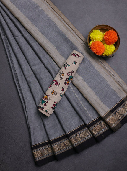 Grey & Beige Narayanpet Cotton - Kalamkari Blouse