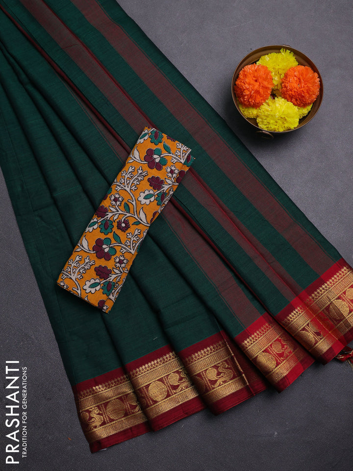 Green & Mustard Yellow Narayanpet Cotton - Kalamkari Blouse