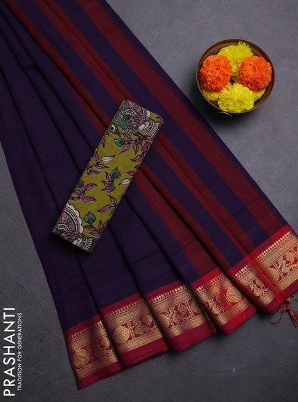 Purple & Mehendi Green Narayanpet Cotton - Kalamkari Blouse