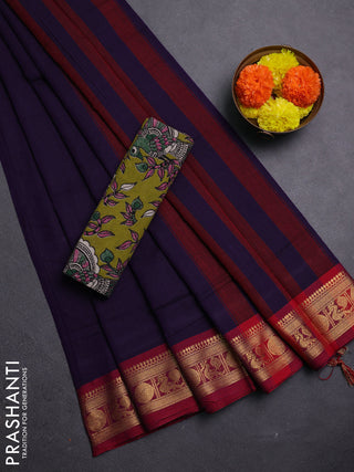 Purple & Mehendi Green Narayanpet Cotton - Kalamkari Blouse