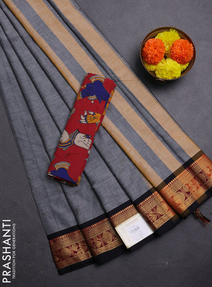 Grey & Red Narayanpet Cotton - Kalamkari Blouse