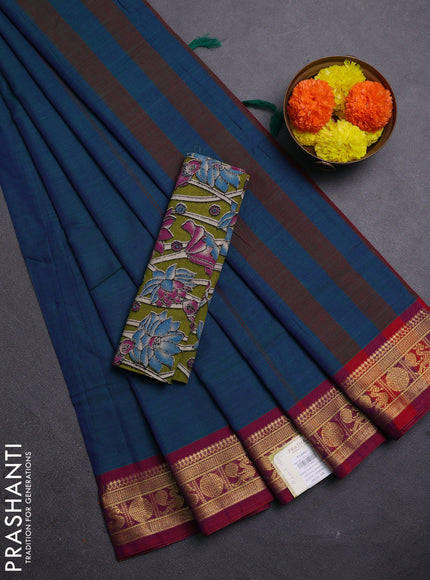 Peacock Blue & Mehendi Green Narayanpet Cotton - Kalamkari Blouse