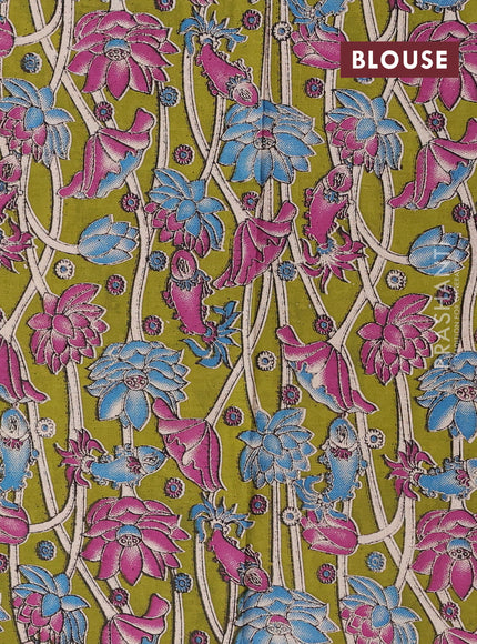 Peacock Blue & Mehendi Green Narayanpet Cotton - Kalamkari Blouse