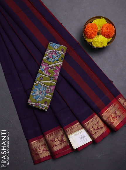 Purple & Mehendi Green Narayanpet Cotton - Kalamkari Blouse