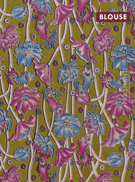 Purple & Mehendi Green Narayanpet Cotton - Kalamkari Blouse