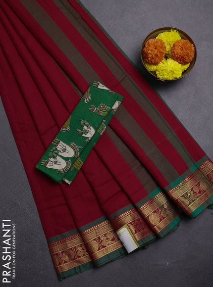 Red & Green Narayanpet Cotton - Kalamkari Blouse