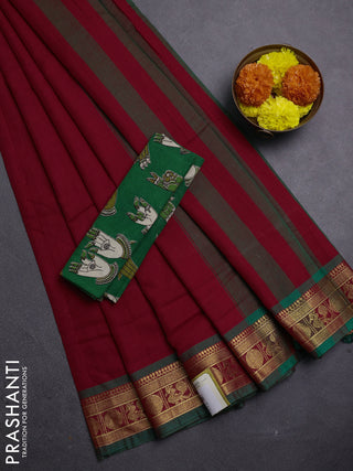 Red & Green Narayanpet Cotton - Kalamkari Blouse