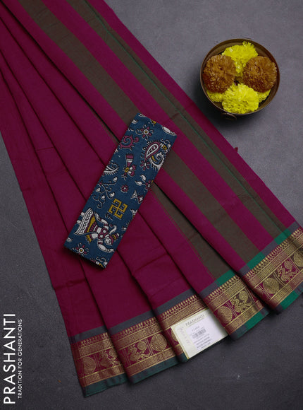 Pink & Peacock Green Narayanpet Cotton - Kalamkari Blouse