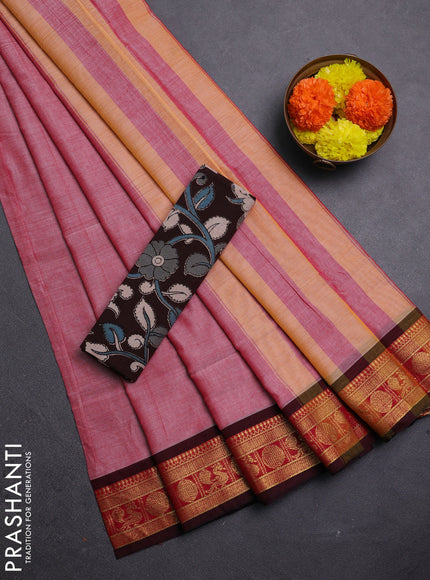 Pink & Coffee Brown Narayanpet Cotton - Kalamkari Blouse