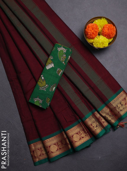 Maroon & Green Narayanpet Cotton - Kalamkari Blouse