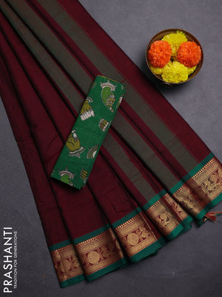 Maroon & Green Narayanpet Cotton - Kalamkari Blouse