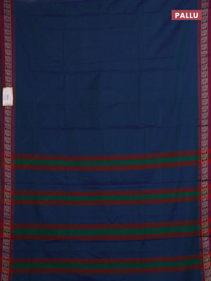 Peacock Blue & Beige Narayanpet Cotton - Kalamkari Blouse