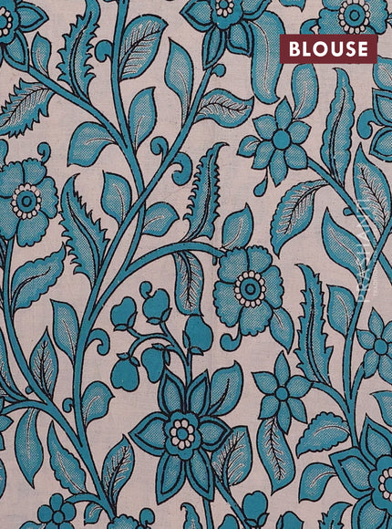 Peacock Blue & Beige Narayanpet Cotton - Kalamkari Blouse