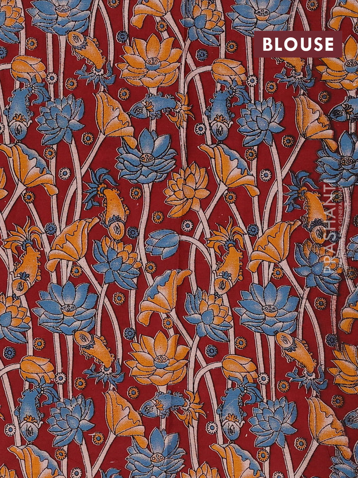Green & Maroon Narayanpet Cotton - Kalamkari Blouse