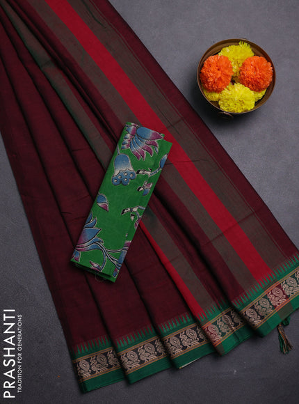 Maroon & Green Narayanpet Cotton - Kalamkari Blouse