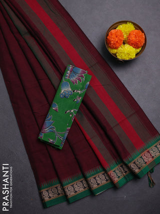 Maroon & Green Narayanpet Cotton - Kalamkari Blouse