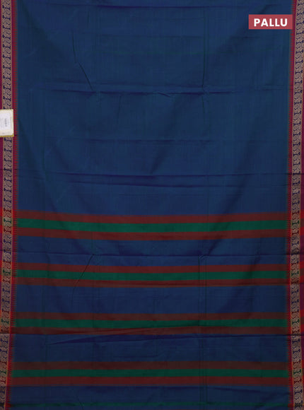 Peacock Blue & Red Narayanpet Cotton - Kalamkari Blouse