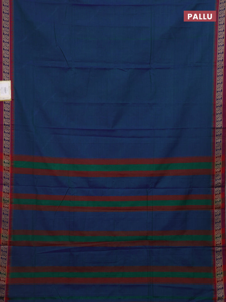Peacock Blue & Red Narayanpet Cotton - Kalamkari Blouse