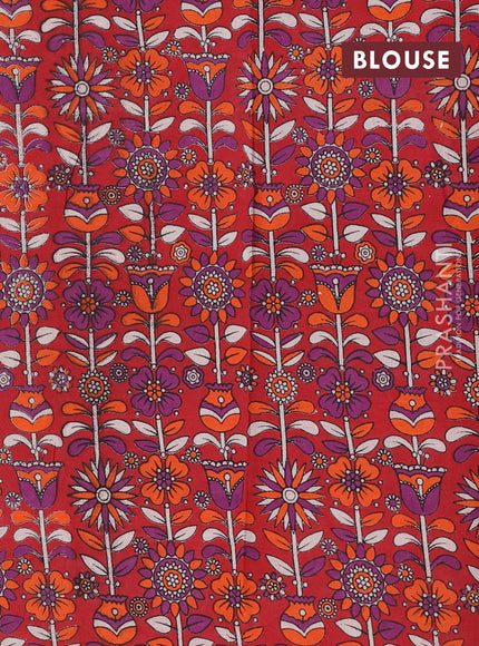 Peacock Blue & Red Narayanpet Cotton - Kalamkari Blouse