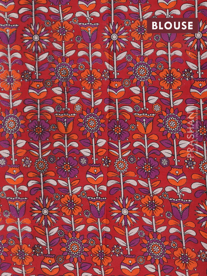 Peacock Blue & Red Narayanpet Cotton - Kalamkari Blouse