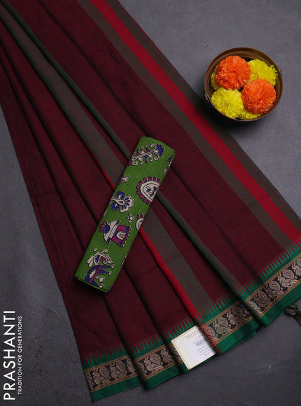Maroon & Green Narayanpet Cotton - Kalamkari Blouse