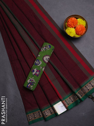 Maroon & Green Narayanpet Cotton - Kalamkari Blouse