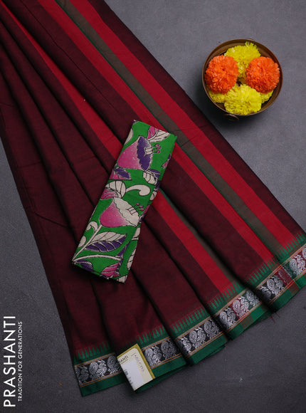 Maroon & Green Narayanpet Cotton - Kalamkari Blouse