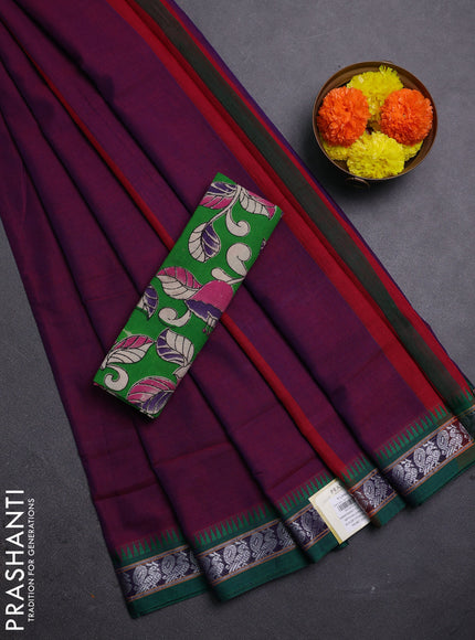 Purple & Green Narayanpet Cotton - Kalamkari Blouse