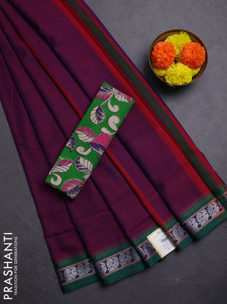Purple & Green Narayanpet Cotton - Kalamkari Blouse