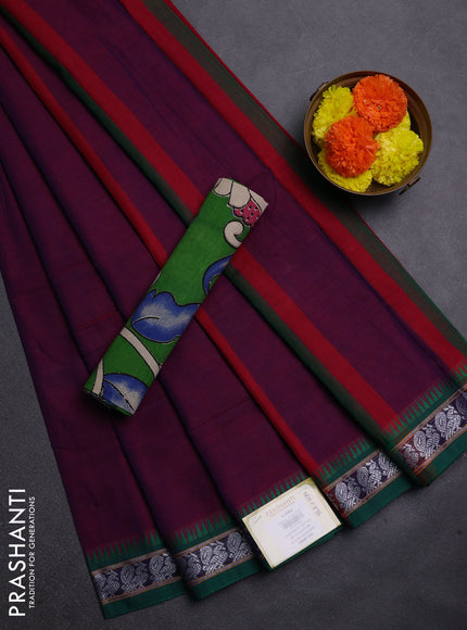 Purple & Green Narayanpet Cotton - Kalamkari Blouse