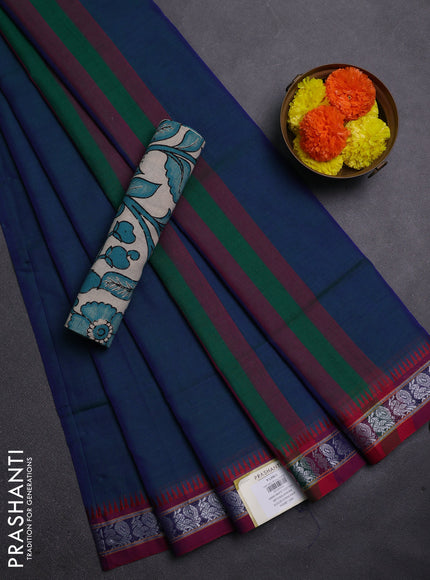 Peacock Blue & Beige Narayanpet Cotton - Kalamkari Blouse