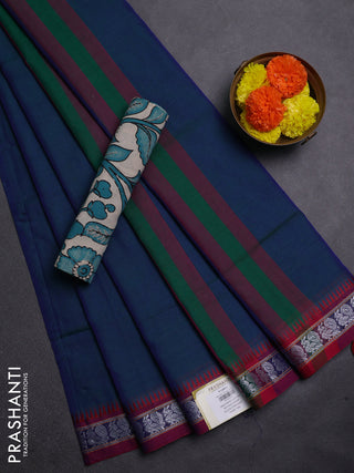 Peacock Blue & Beige Narayanpet Cotton - Kalamkari Blouse