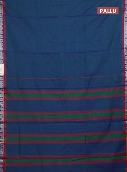 Peacock Blue & Beige Narayanpet Cotton - Kalamkari Blouse