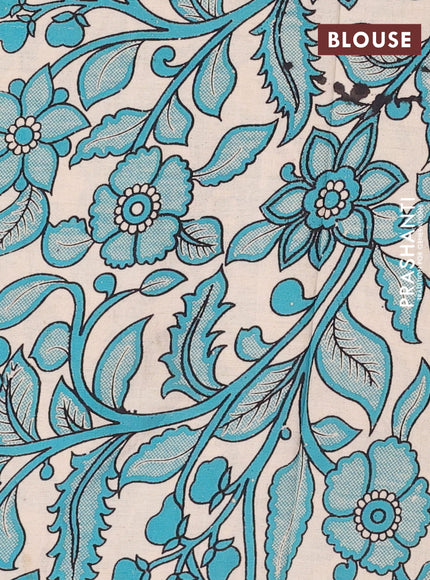Peacock Blue & Beige Narayanpet Cotton - Kalamkari Blouse