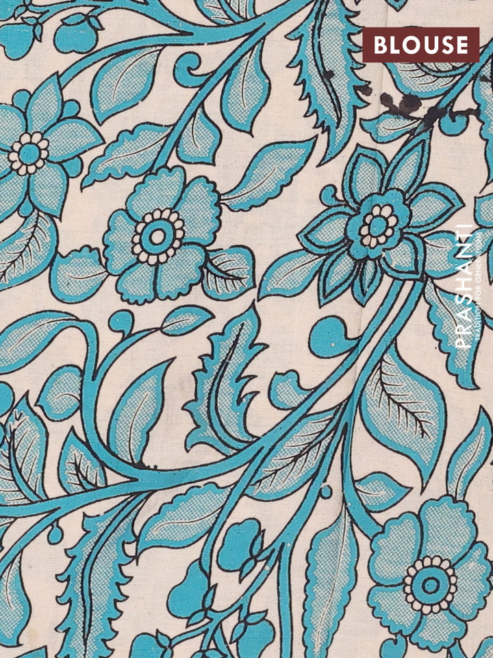 Peacock Blue & Beige Narayanpet Cotton - Kalamkari Blouse