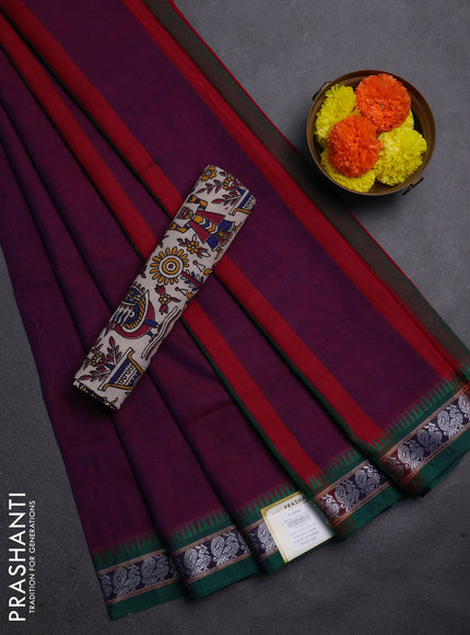Purple & Beige Narayanpet Cotton - Kalamkari Blouse