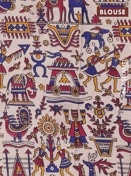 Purple & Beige Narayanpet Cotton - Kalamkari Blouse